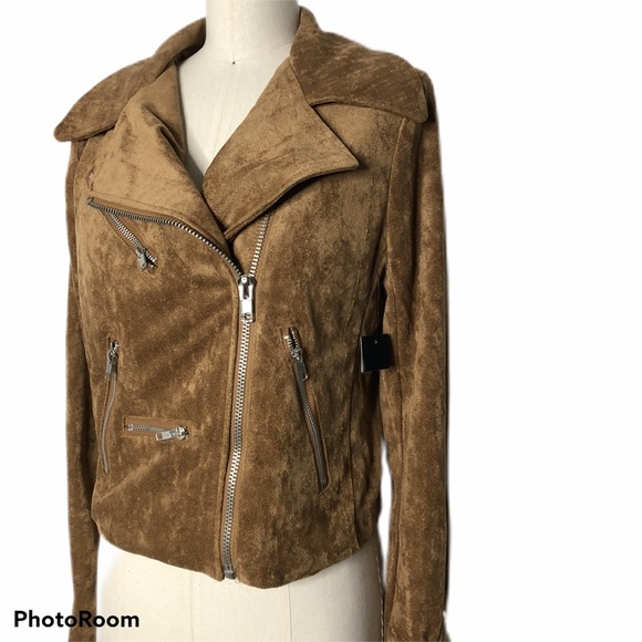 Lulus Suede With Love Tan Suede Moto Jacket. No rages, inside tag is cut - Picture 5 of 9